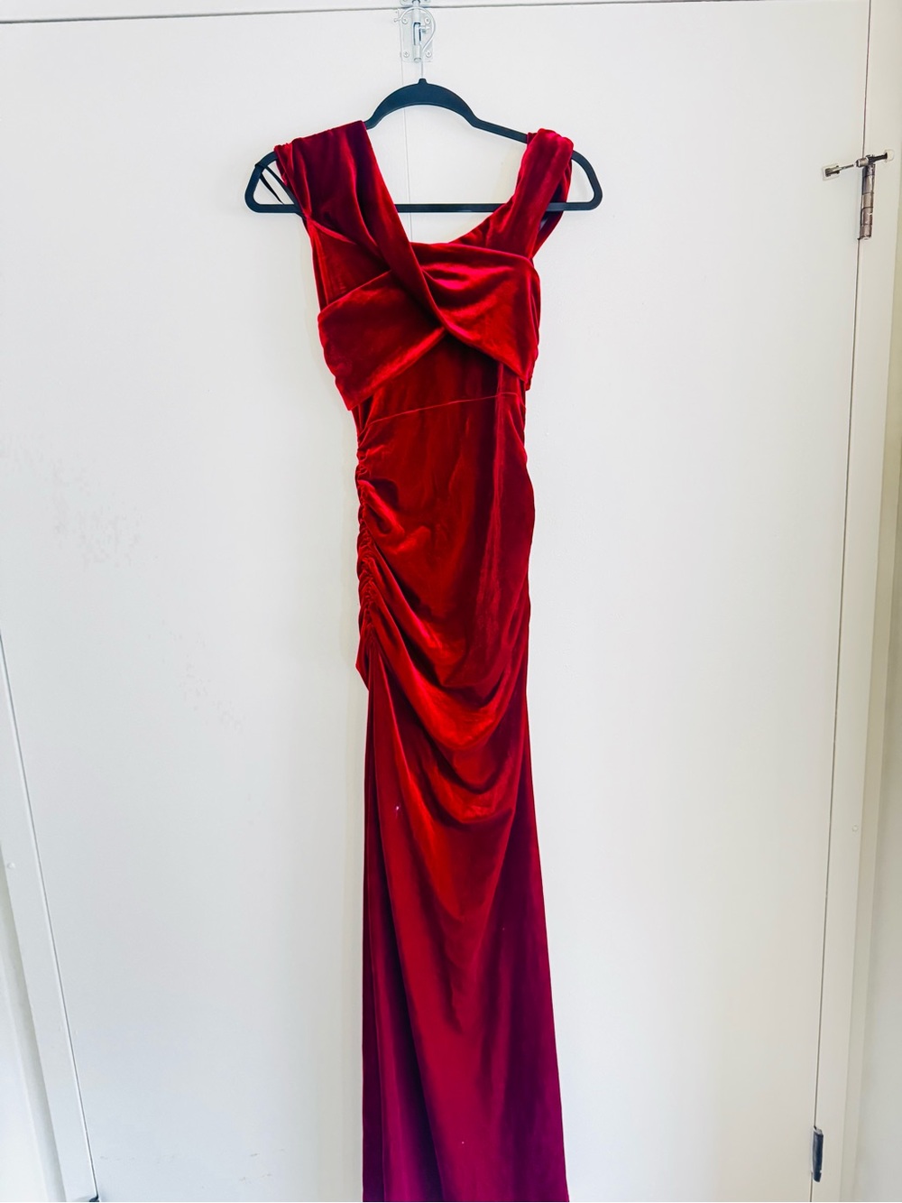 Windsor Red Velvet Draped Maxi Gown